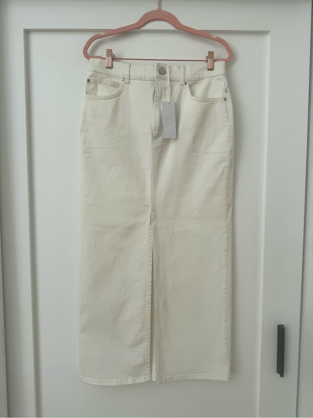 Women's Straight Midi Jeans Skirt in Cream